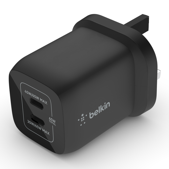 Dual USB-C GaN Wall Charger with PPS 65W, Black, hi-res